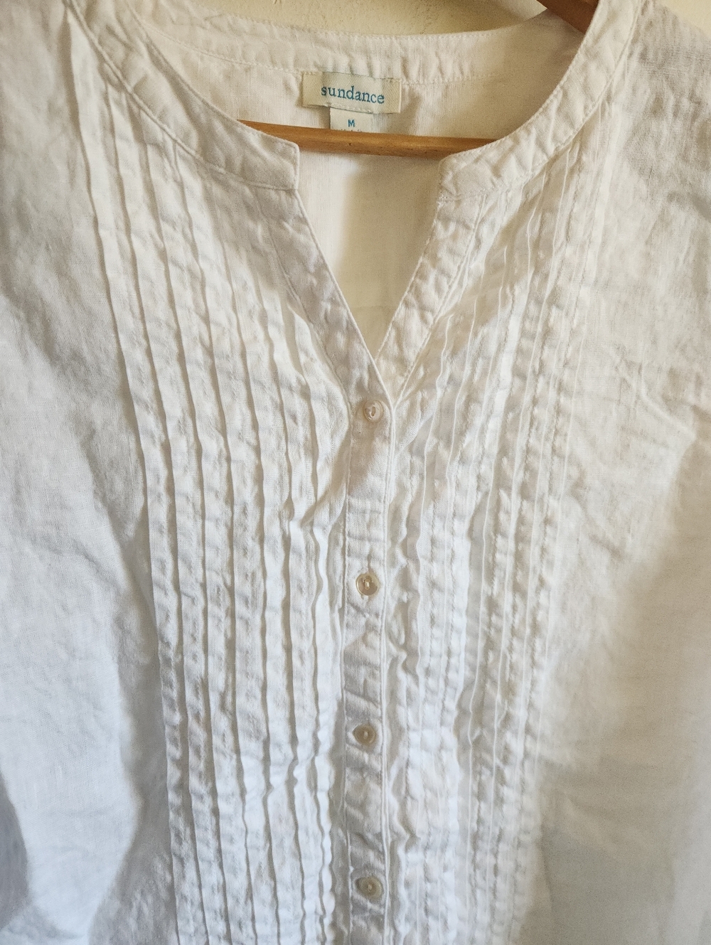 Sundance Linen White Button-Up Pintuck Top Long Sleeve Medium M - Picture 3 of 7